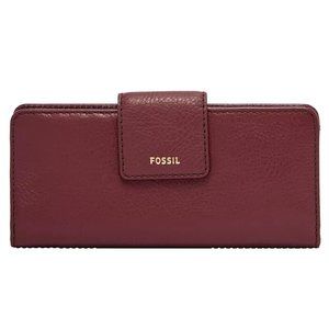 New Fossil Madison Tab Clutch Wallet Leather Wine